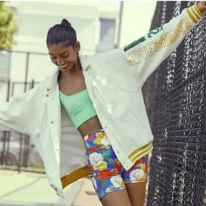 Free People White and Gold Bomber Jacket